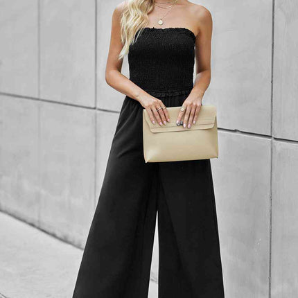 Straight Neck Smocked Jumpsuit