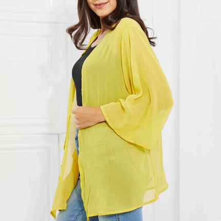 Melody Just Breathe Full Size Chiffon Kimono in Yellow