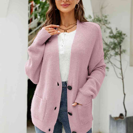 Button Up Drop Shoulder Long Sleeve Cardigan