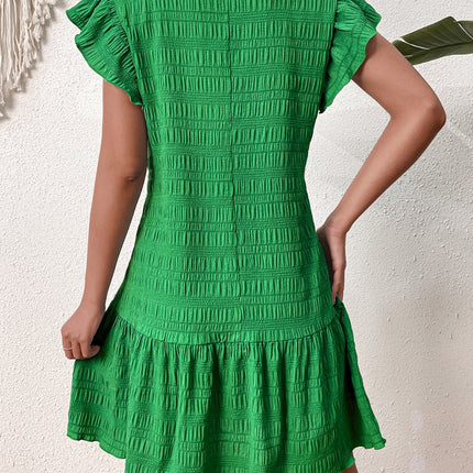 Textured Round Neck Ruffle Hem Dress