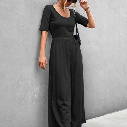 Scoop Neck Half Sleeve Wide Leg Jumpsuit