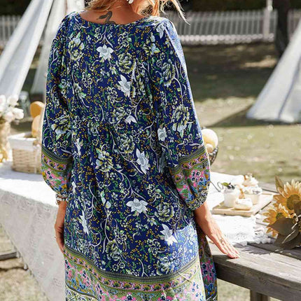 Bohemian Tie Neck Balloon Sleeve Dress