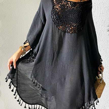 Tassel Cutout Scoop Neck Cover-Up Dress