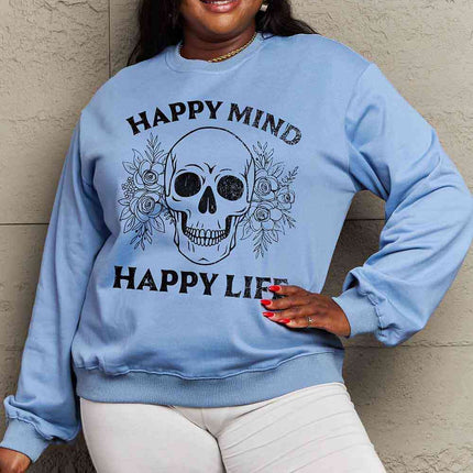 Simply Love Simply Love Full Size HAPPY MIND HAPPY LIFE SKULL Graphic Sweatshirt