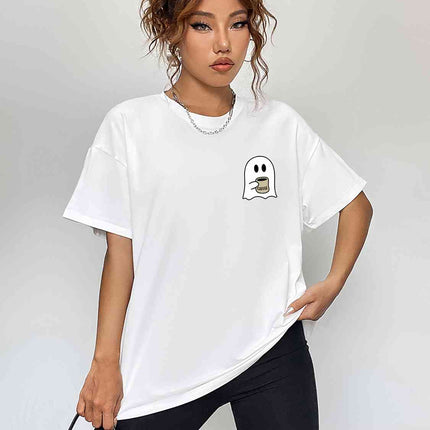 Round Neck Short Sleeve Ghost Graphic T-Shirt