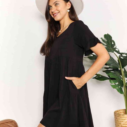 Double Take V-Neck Flounce Sleeve Tiered Dress - Vickie Lynn's