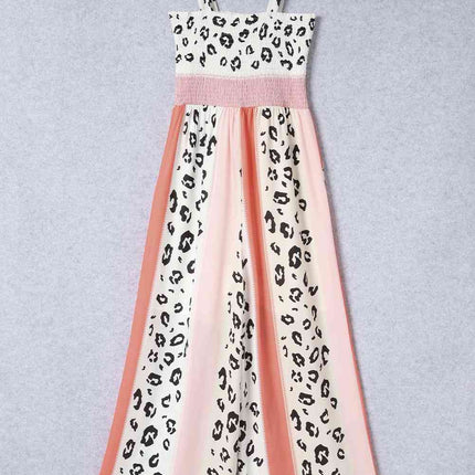 Leopard Color Block Smocked Jumpsuit