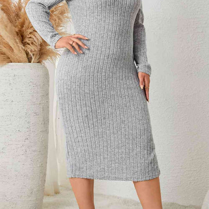 Plus Size Square Neck Long Sleeve Slit Dress - Vickie Lynn's
