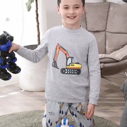 Boy's' Round Neck Cartoon Pattern Short Sleeve Shorts Cotton Pajamas Set