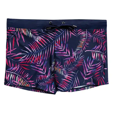 Bañador tipo bóxer con cremallera y bolsillo con estampado de hojas de colores para hombre 