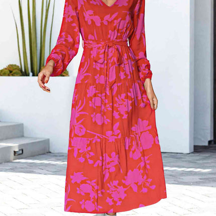 Floral V-Neck Long Sleeve Dress