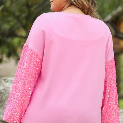 Plus Size Sequin Round Neck Dropped Shoulder Sweatshirt