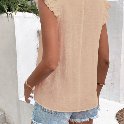 Ruffled V-Neck Cap Sleeve Blouse