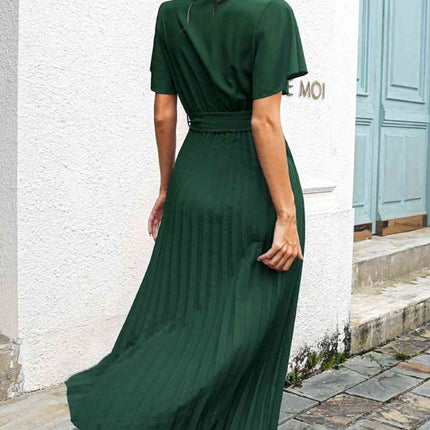 Flutter Sleeve Belted Surplice Midi Dress