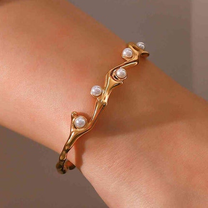 Inlaid Synthetic Pearl Open Bracelet