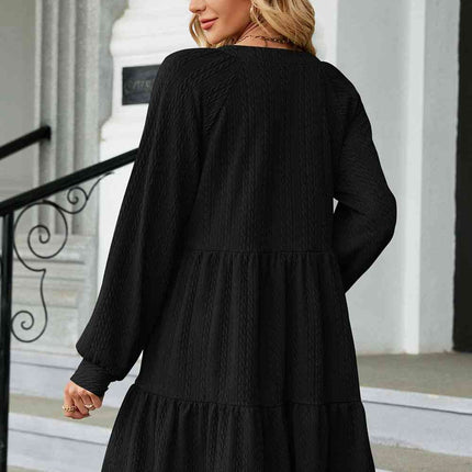 Notched Neck Long Sleeve Mini Dress - Vickie Lynn's