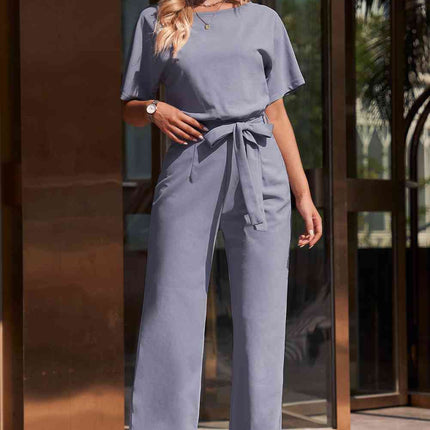 Full Size Tie Waist Straight Leg Jumpsuit
