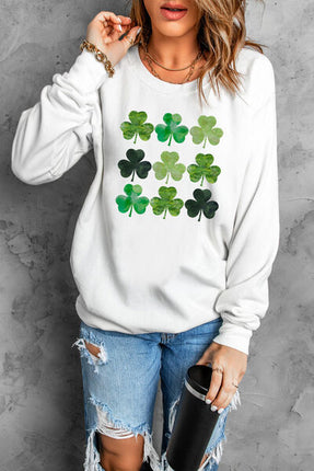 Lucky Clover Round Neck Dropped Shoulder Sweatshirt - Vickie Lynn's