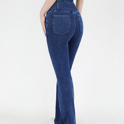 Wide Waistband Bootcut Jeans with Pockets