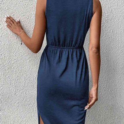 V-Neck Curved Hem Sleeveless Dress