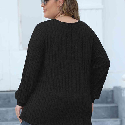 Plus Size Ribbed V-Neck Long Sleeve Top