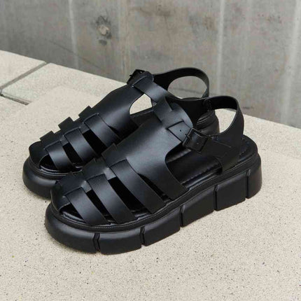 Qupid Platform Cage Stap Sandal in Black