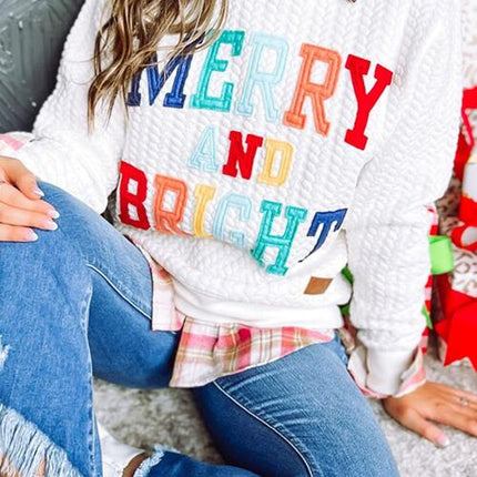 MERRY AND BRIGHT Cable Knit Pullover Sweatshirt