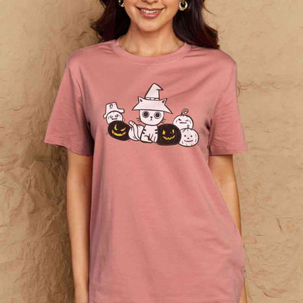 Simply Love Full Size Cat & Pumpkin Graphic Cotton T-Shirt