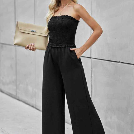 Straight Neck Smocked Jumpsuit
