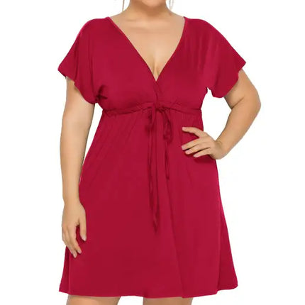 Vestido liso con escote en V profundo para mujer, talla grande 