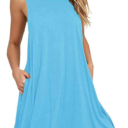 Full Size Round Neck Sleeveless Dress with Pockets