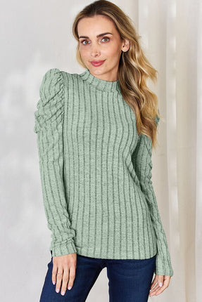 Basic Bae Full Size Ribbed Mock Neck Puff Sleeve T-Shirt - Vickie Lynn's