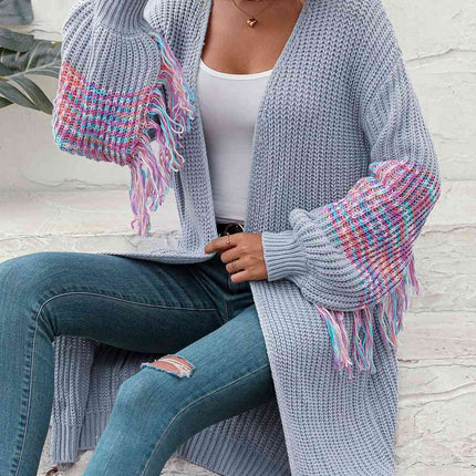 Fringe Sleeve Dropped Shoulder Cardigan