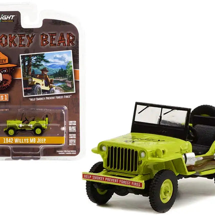 1942 Willys MB Jeep Bright Green "Help Smokey Prevent Forest Fires" "Smokey Bear" Series 1 1/64 Diecast Model Car by Greenlight