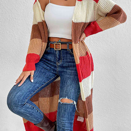Color Block Open Front Longline Cardigan