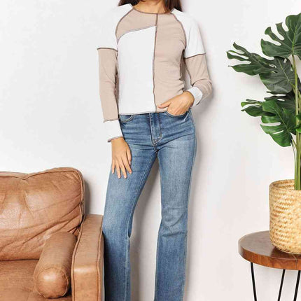 Double Take Color Block Exposed Seam Top - Vickie Lynn's