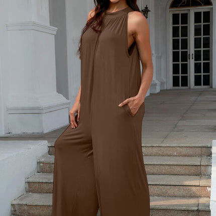 Double Take Full Size Tie Back Cutout Sleeveless Jumpsuit