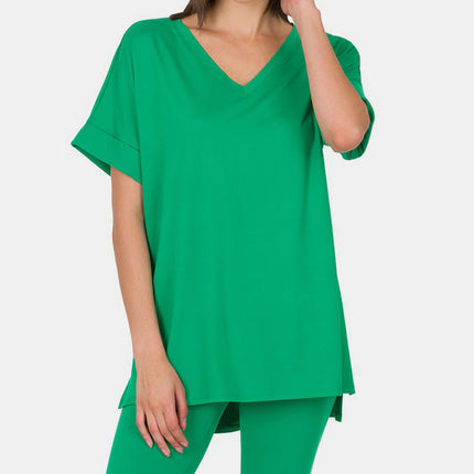 Zenana V-Neck Short Sleeve T-Shirt and Biker Shorts Set