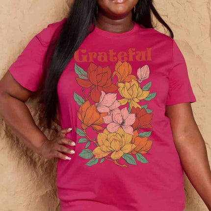 Simply Love Full Size GRATEFUL Flower Graphic Cotton T-Shirt