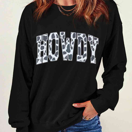 Round Neck Long Sleeve Howdy Graphic Sweatshirt
