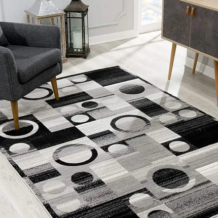 7' X 9' Gray Blocks And Rings Area Rug