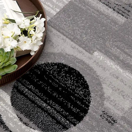 7' X 9' Gray Blocks And Rings Area Rug