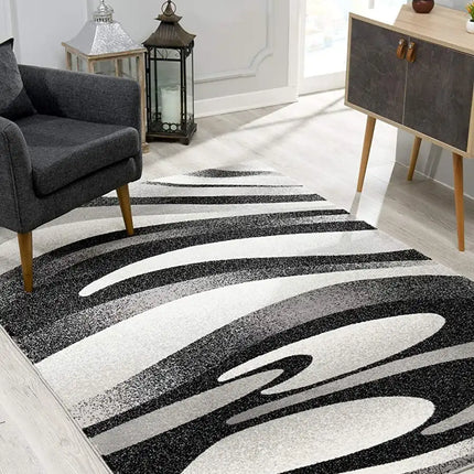 7' X 9' Black And Gray Abstract Marble Area Rug