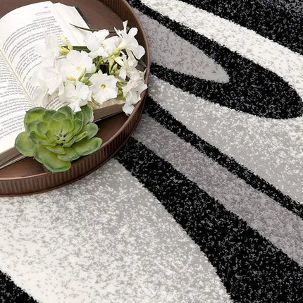 7' X 9' Black And Gray Abstract Marble Area Rug