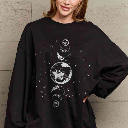 Simply Love Full Size Earth & Moon Graphic Sweatshirt