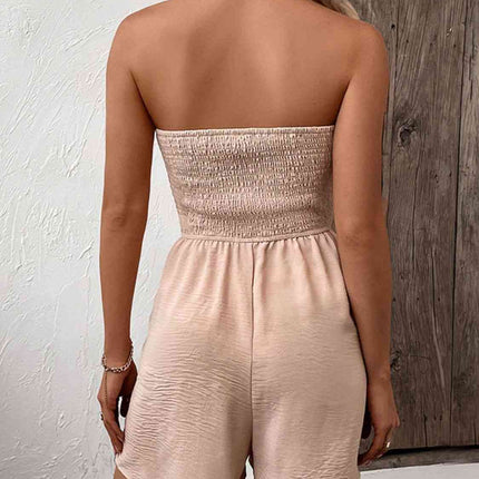 Decorative Button Smocked Strapless Romper - Vickie Lynn's