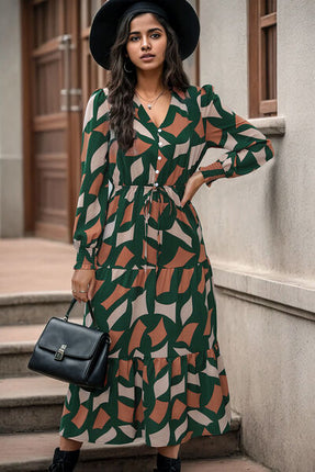 Printed Tied Pocketed Lantern Sleeve Dress - Vickie Lynn's