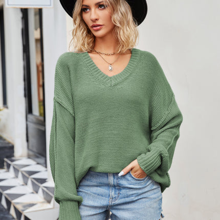 Women's V-neck loose pullover sweater