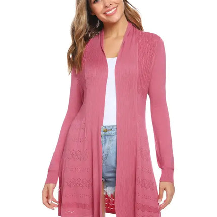 Cárdigan de manga larga de punto abierto para mujer 