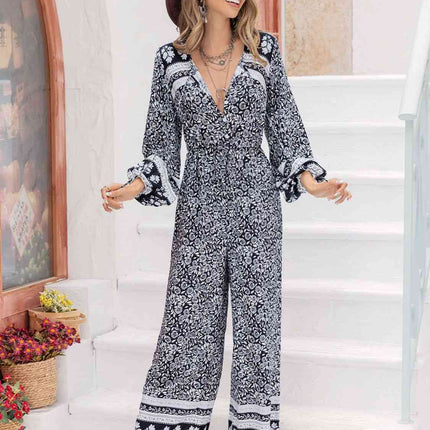 Printed Long Sleeve Wide Leg Jumpsuit